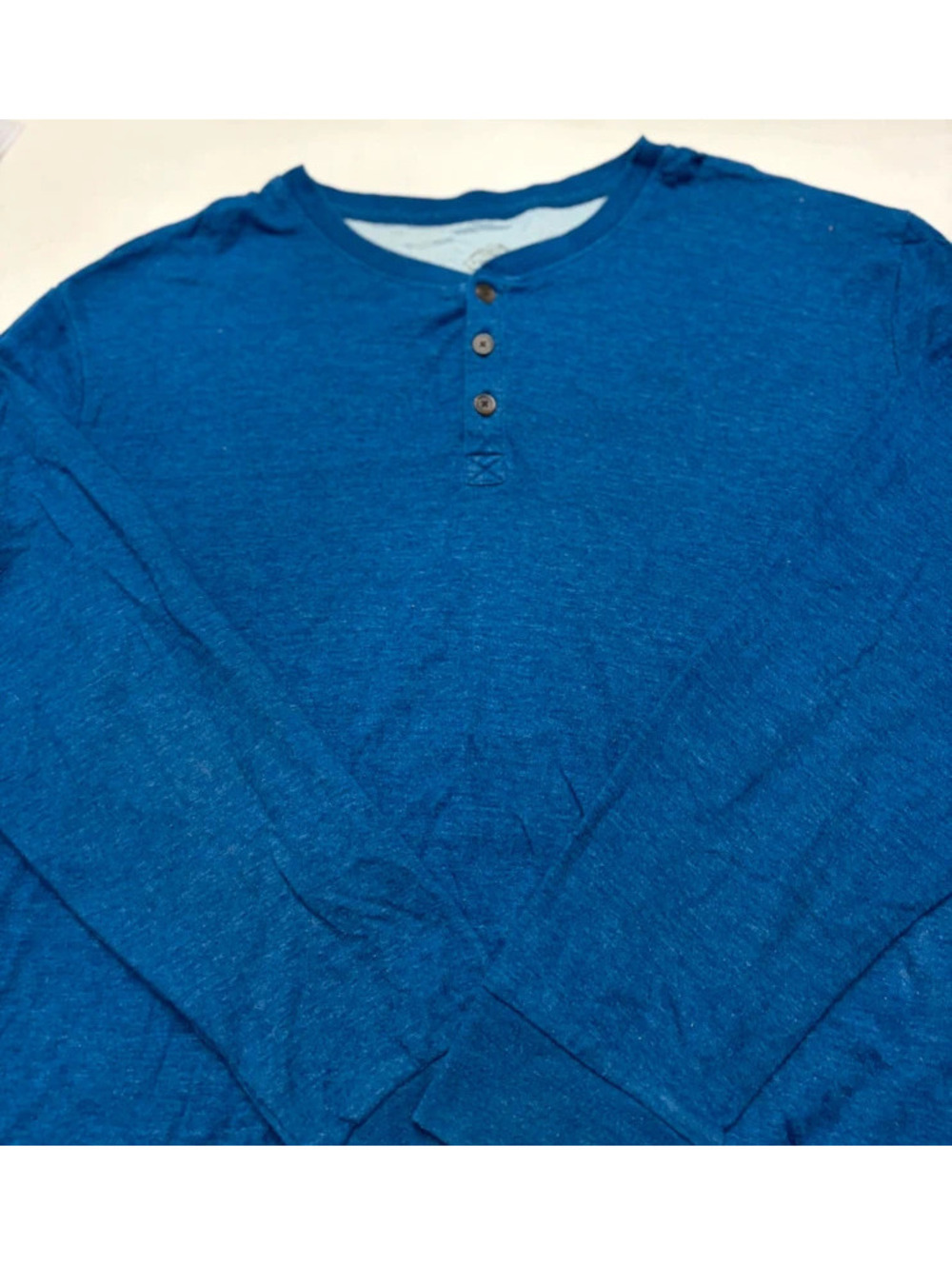 Long-Sleeve Men's Henley Shirt - Blue, Three Button, Size XXL by St John’s Bay